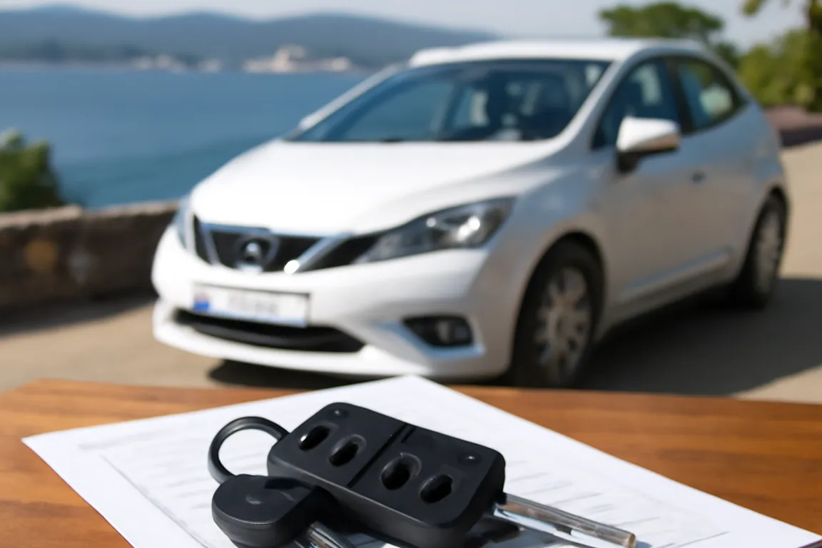 Cles de voiture de location et contrat pose sur une table en Croatie