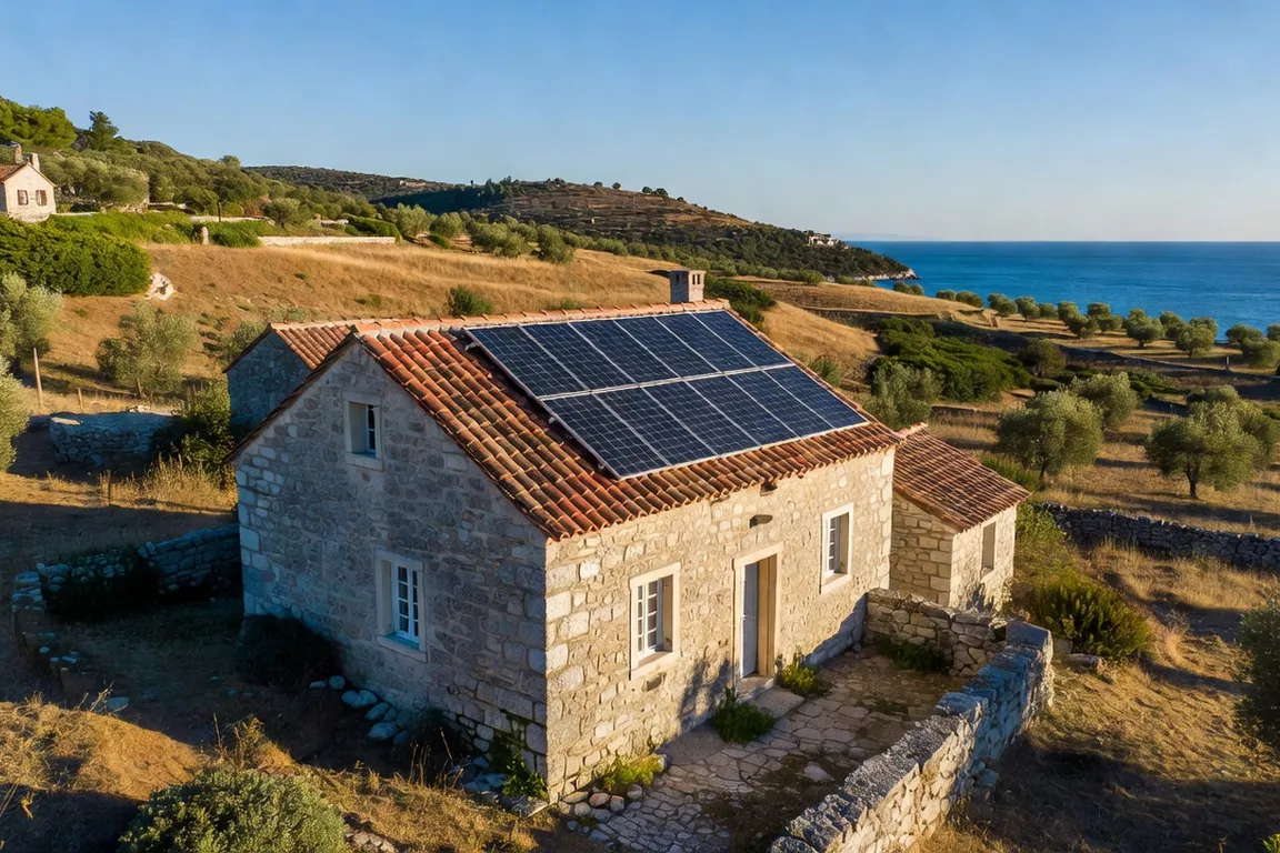 Panneaux solaires installés sur le toit d’une maison de location en Croatie