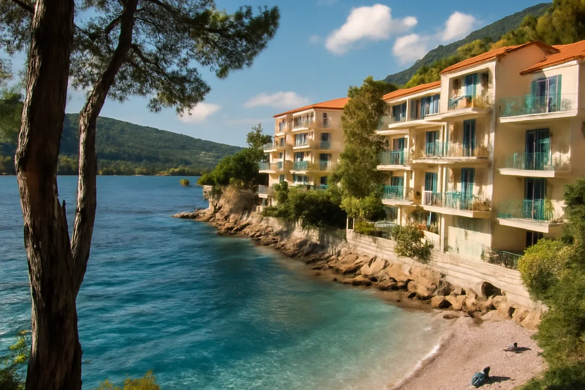 Plage de Lapad avec immeubles d’appartements en location face à l’Adriatique
