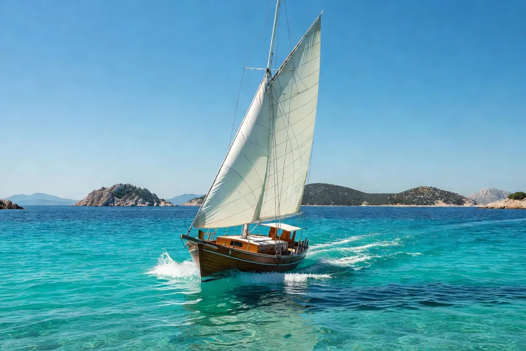 Voilier traditionnel naviguant sur les eaux turquoise de l’Adriatique en Croatie