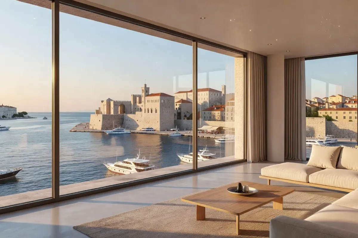 Appartement de location moderne à Split, vue sur le port depuis la terrasse
