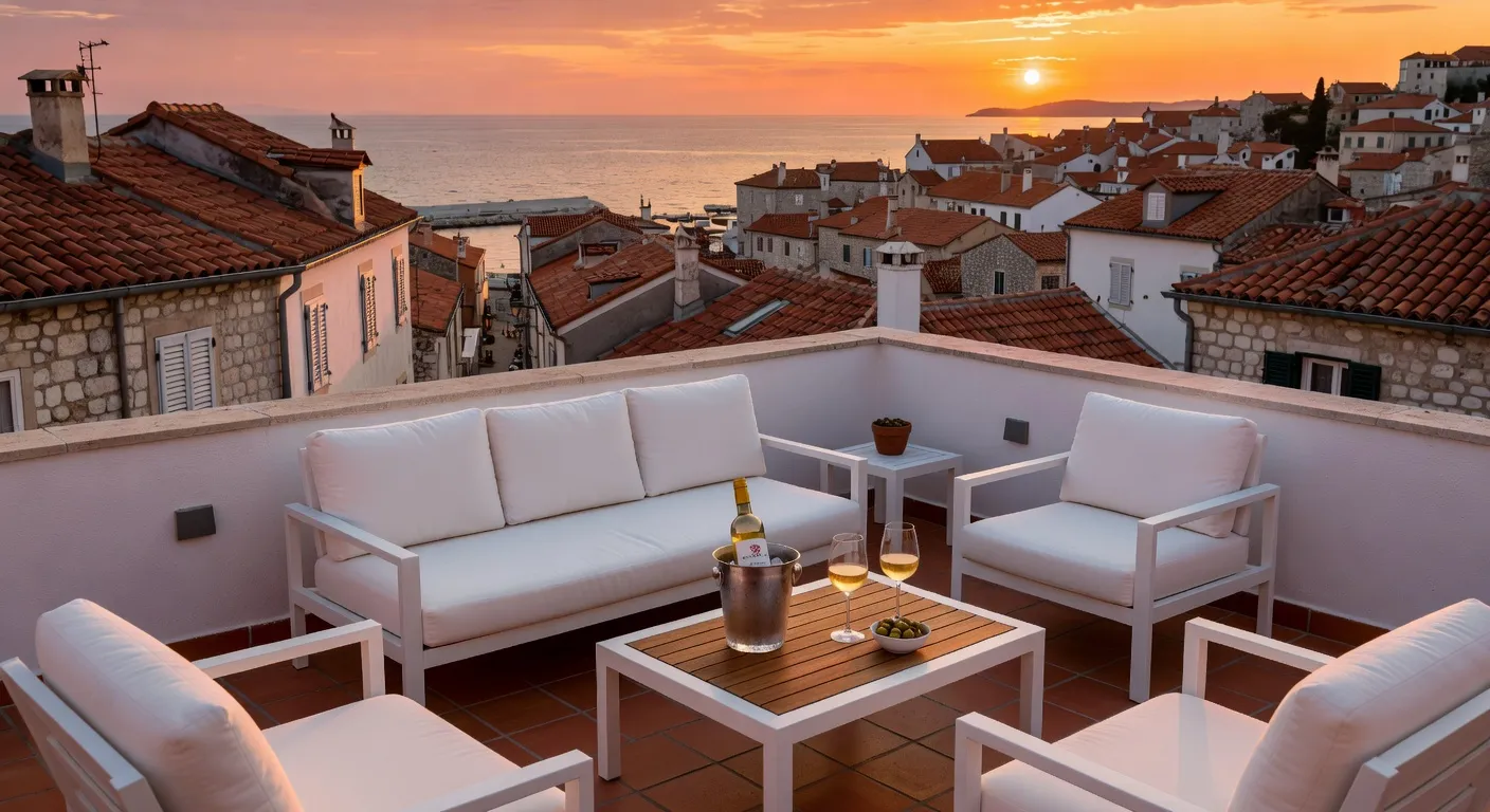 Terrasse d'appartement avec vue sur les toits croates