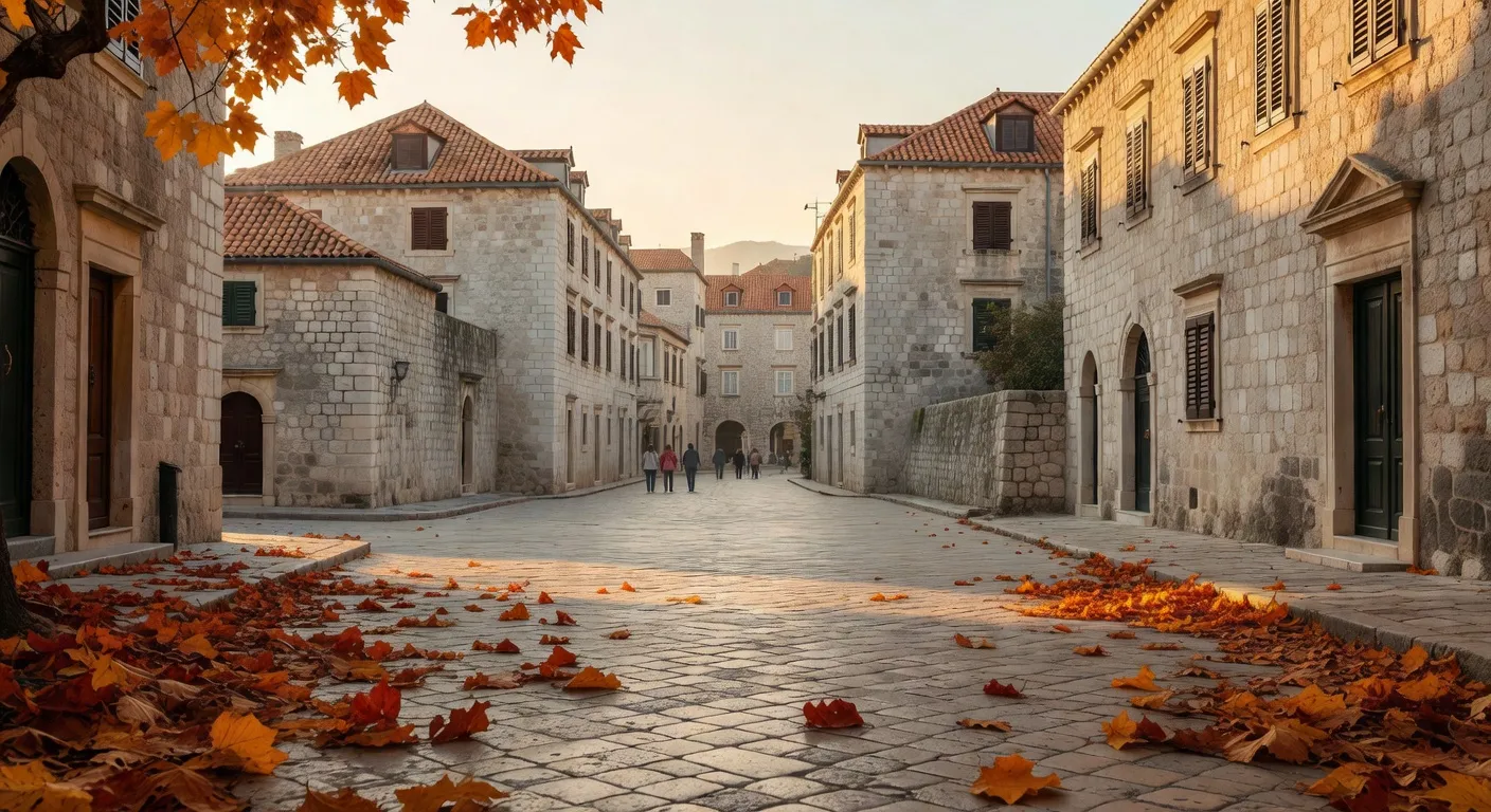 Dubrovnik en automne, remparts dans la lumière dorée