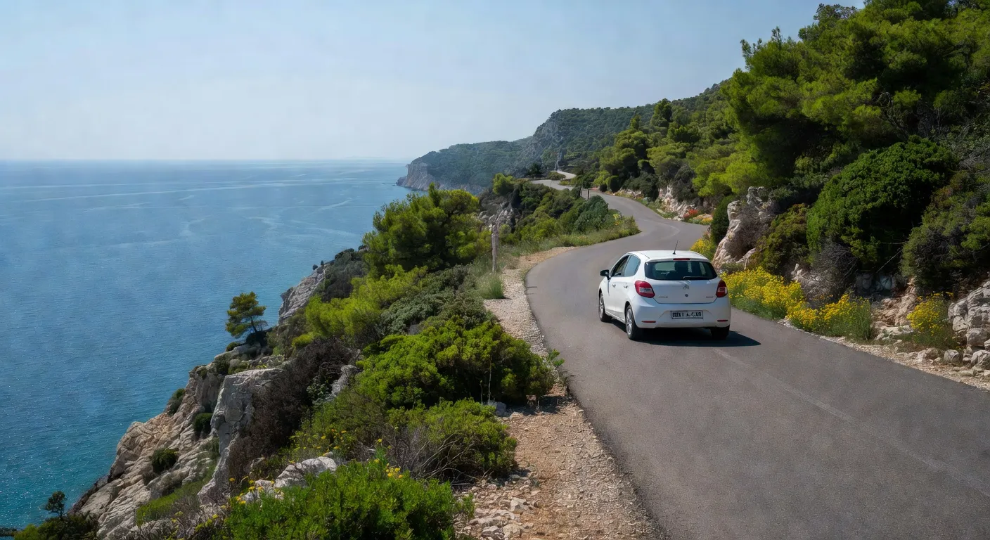 Voiture de location sur une route côtière croate