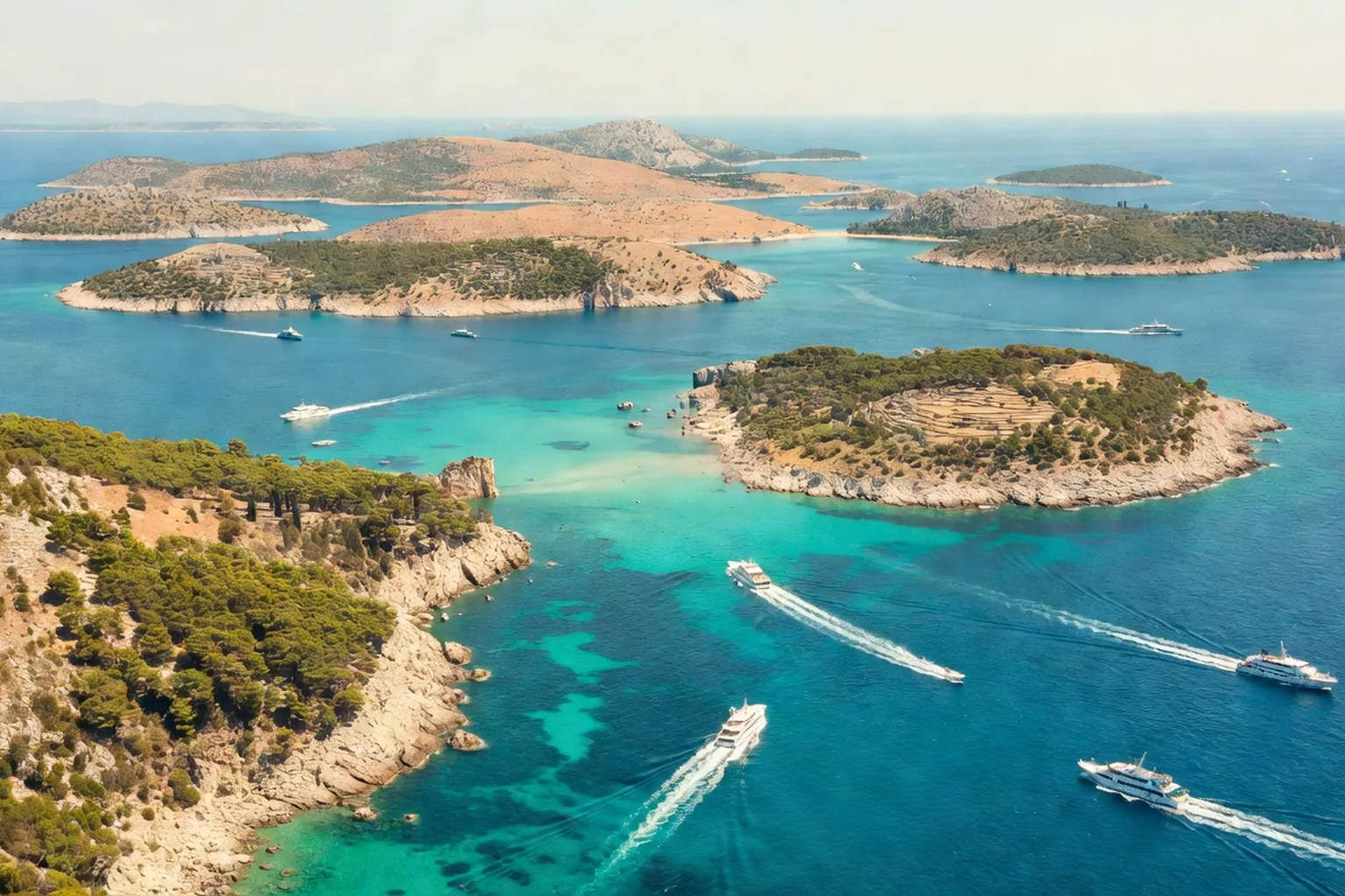 Cote dalmate vue aerienne avec eaux turquoise et iles