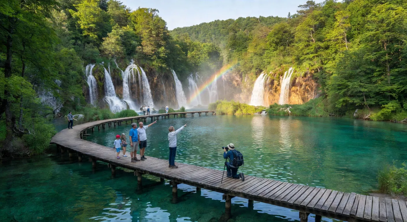 Passerelle de Plitvice au-dessus de l'eau turquoise