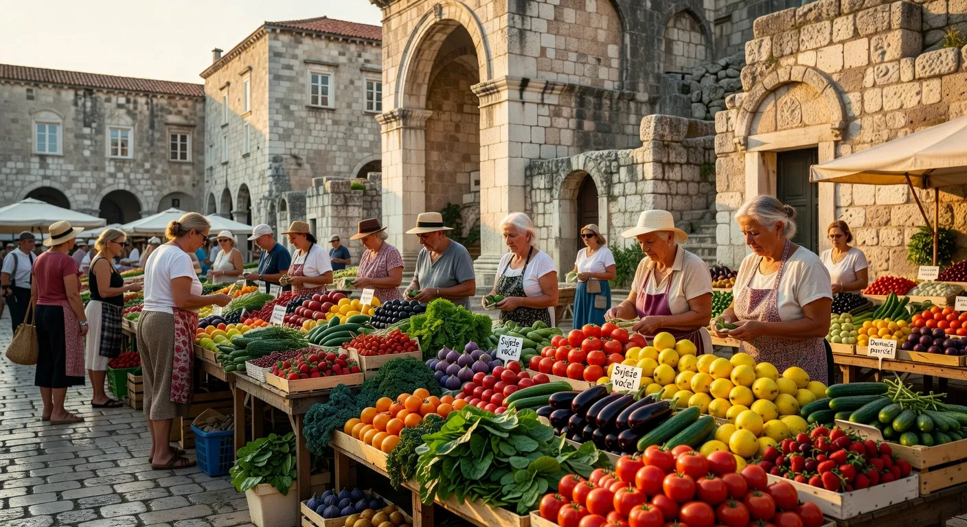 Marché coloré près du palais de Dioclétien à Split